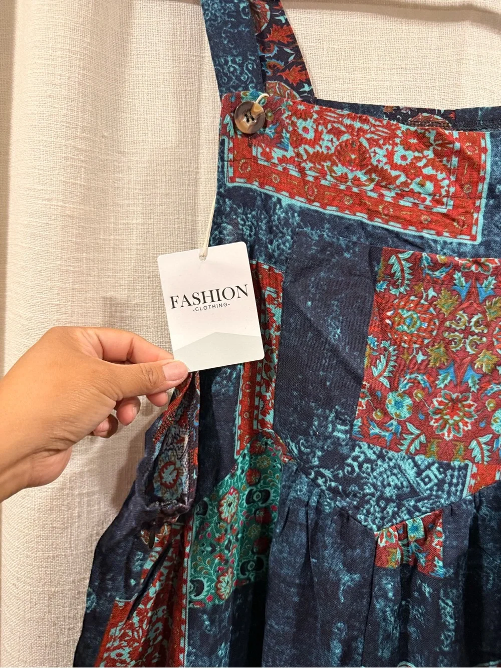 Boho Patchwork Maxi Sundress in Navy, Teal & Rust - Picture 2 of 9